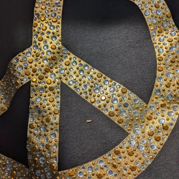 PINK Peace Symbol.Gold Bling Black Hoodie Size Small - Picture 5 of 9